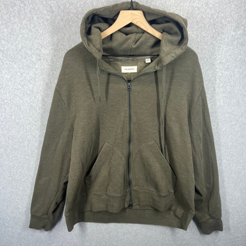 Fieldworth Full Zip Hoodie Mens 2XL Green Slub Knit Cotton Blend EUC